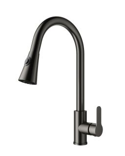 Смеситель для кухни Wonzon & Woghand WW-121E201L-BGG с выдвижным изливом тёмный графит